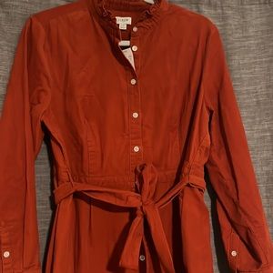 NWT J.Crew Factory, belted corduroy dress in rust, size 14
